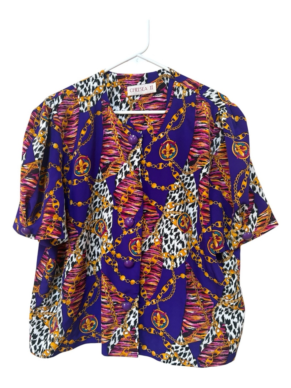 Chelsea II Maximalist Chain Animal Print Baroque Blouse Purple XL